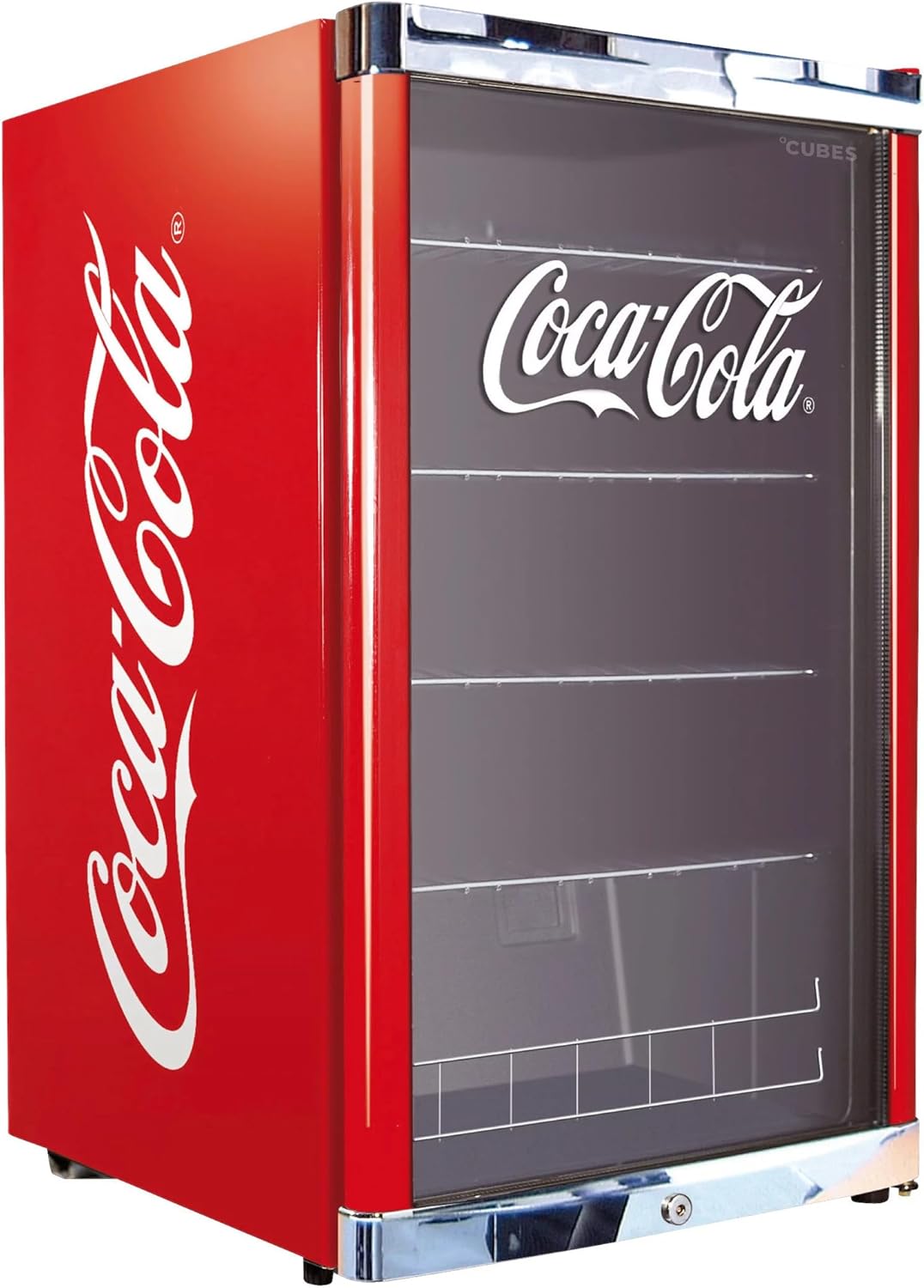 CUBES Coca Cola Kühlschrank 115L | Getränkekühlschrank groß mit Glastür, perfekt für Partys & Gewerbe | Energieeffizient, 84,5 cm hoch, 104 kWh/Jahr - Flaschenkühlschrank groß