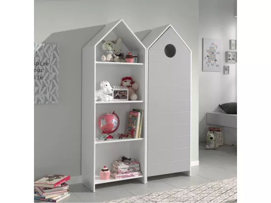 HAVRE - Pack Bibliothèque + Armoire 1 Porte Grise