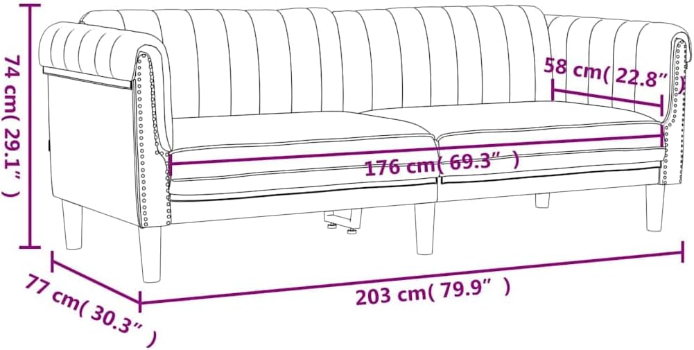 vidaXL Sofa 3-Sitzer, Couch mit Armlehnen Rückenlehne Stützbeine, Loungesofa für Wohnzimmer, Polstersofa Sofagarnitur, Modern, Weinrot Samt