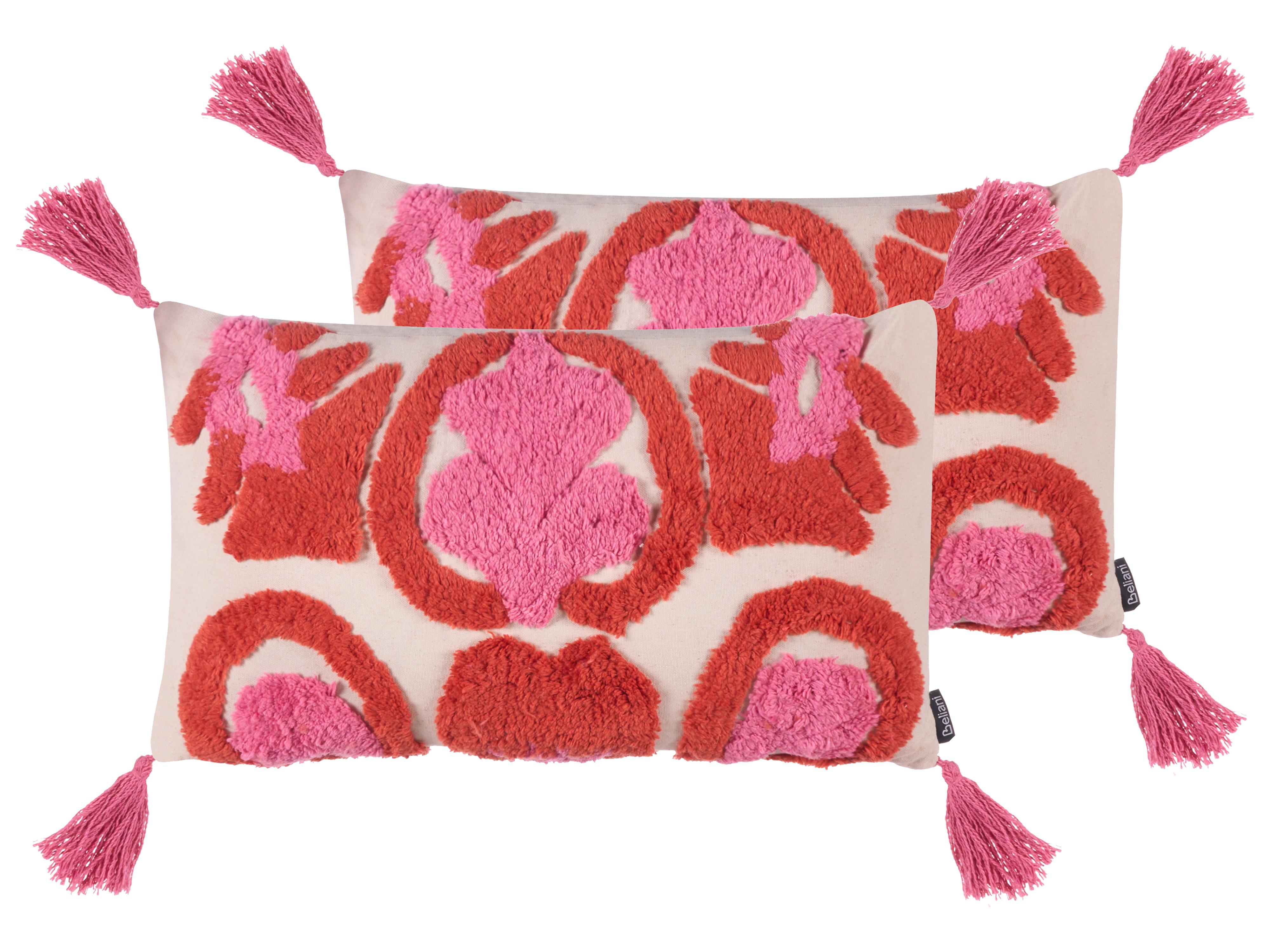 Set van 2 sierkussens FRAKSINUS Katoen 30 x 50 cm Roze geometrisch patroon