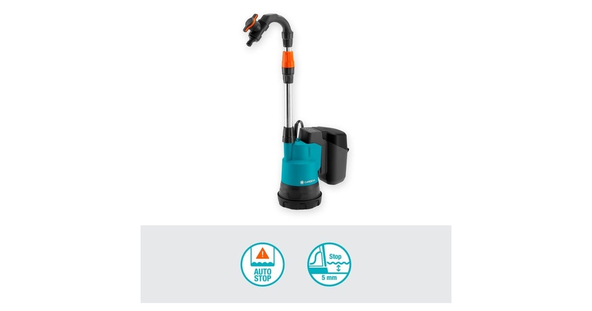 GARDENAAccu regentonpomp 2000/2 18V P4A set dompel- en drukpompen  (Turquoise/grijs, 14602-20, Accu inbegrepen)