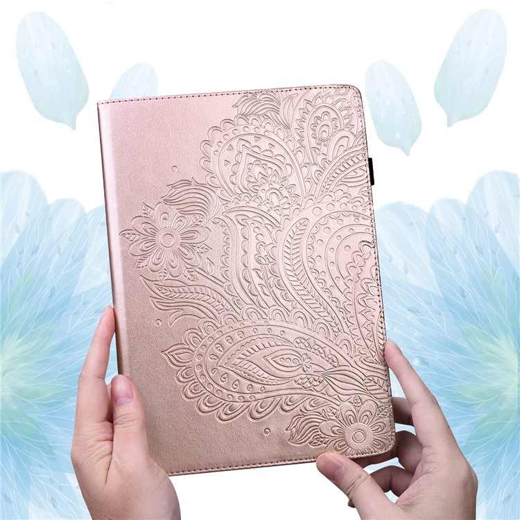 Samsung Galaxy Tab S10 FE / Tab S9 FE / Tab S9 Leder Tasche Flip Cover Blumen Mandala Imprint - Roségold