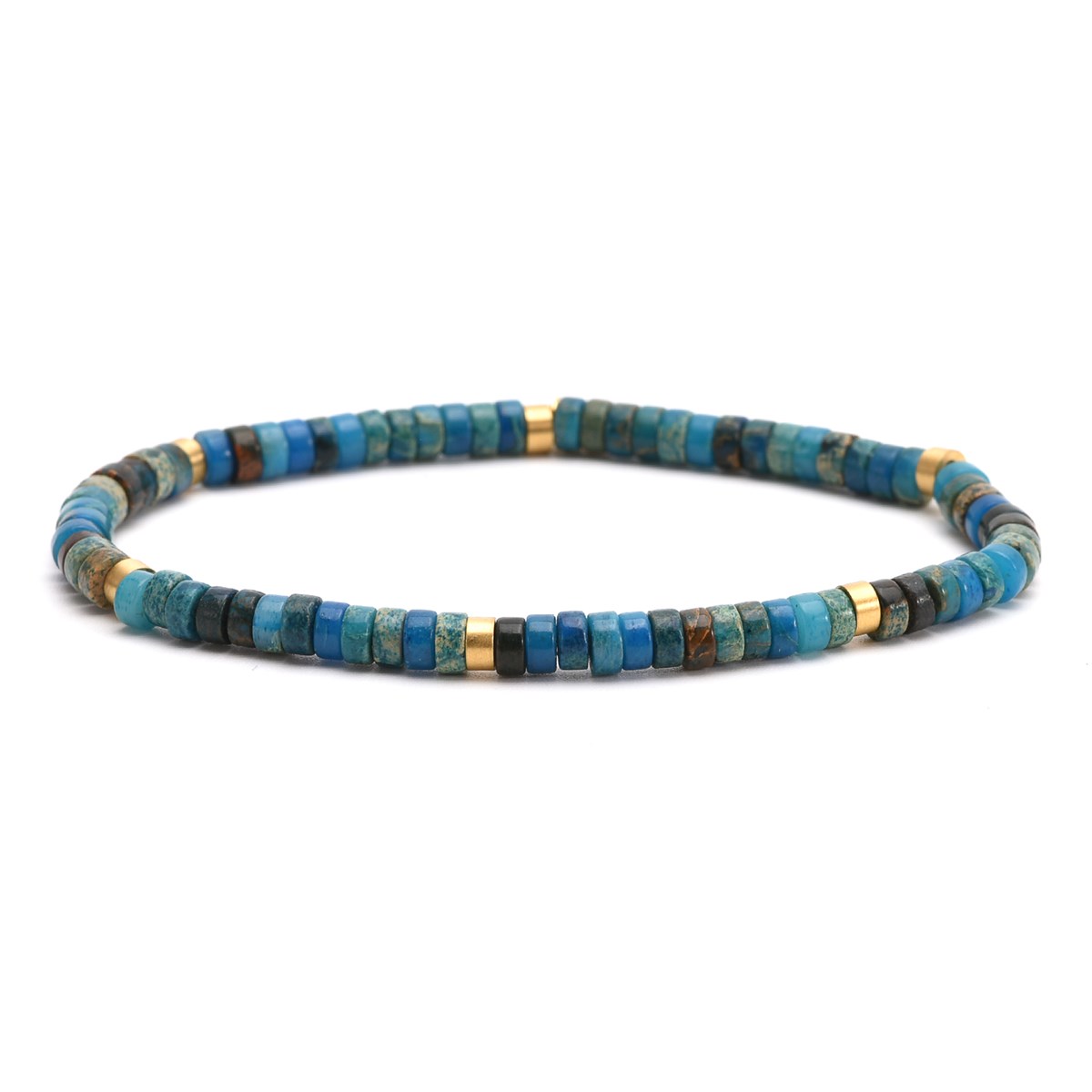 Bracelet Perles Heishi  Jaspe Bleu Impériale 4mm-20 cm