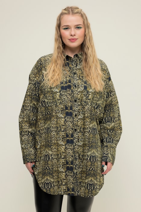 Hemdbluse, oversized, Snakeprint, Knopfleiste, Hemdkragen
