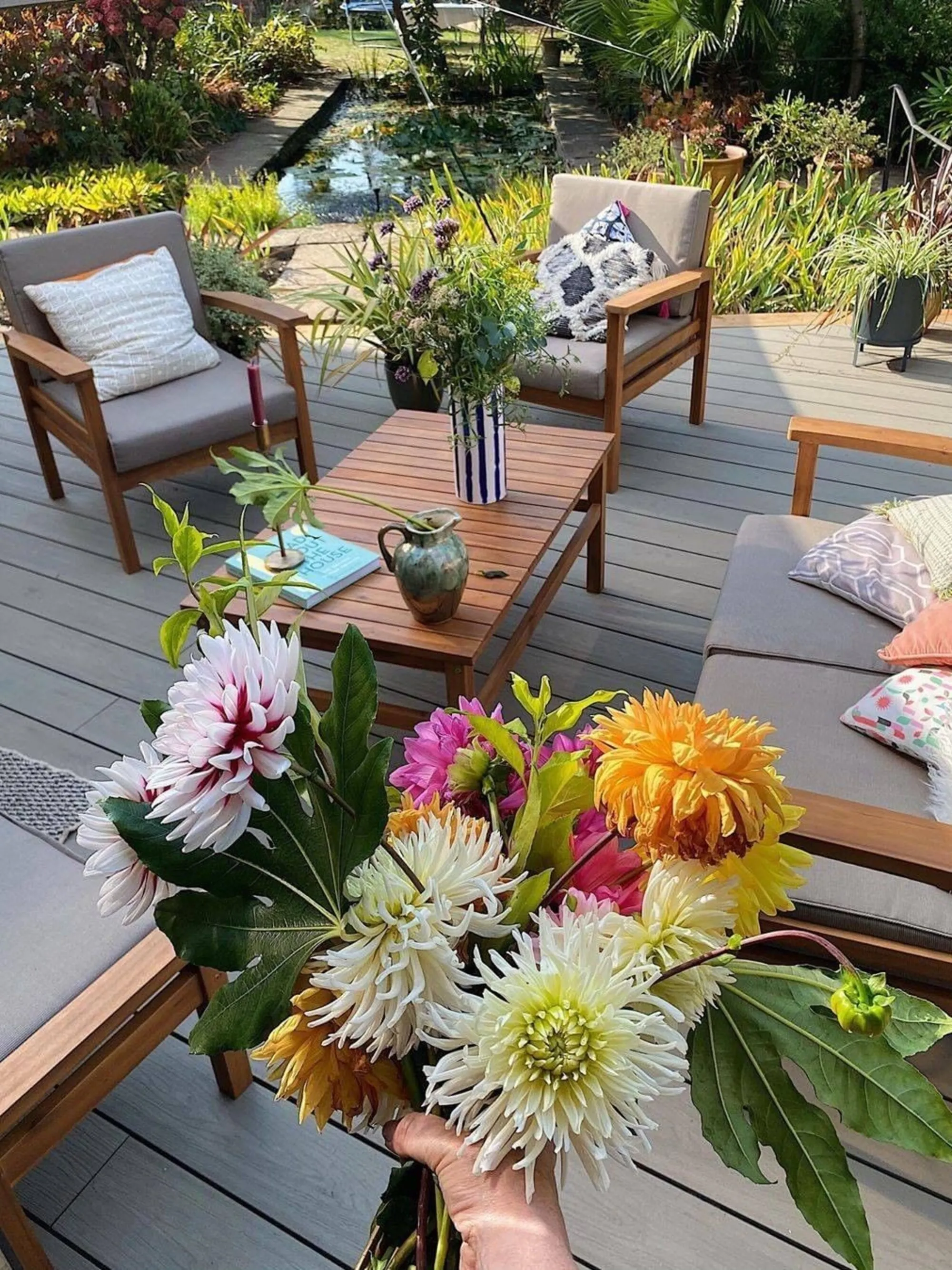 Loungeset met tafel en ottomaan 4-zits MANILA Acaciahout Lichtbruin