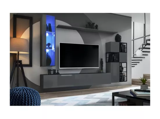 Vitrine suspendue – Gris – Collection SWITCH – Porte vitrée et LED inclus – Petit modèle