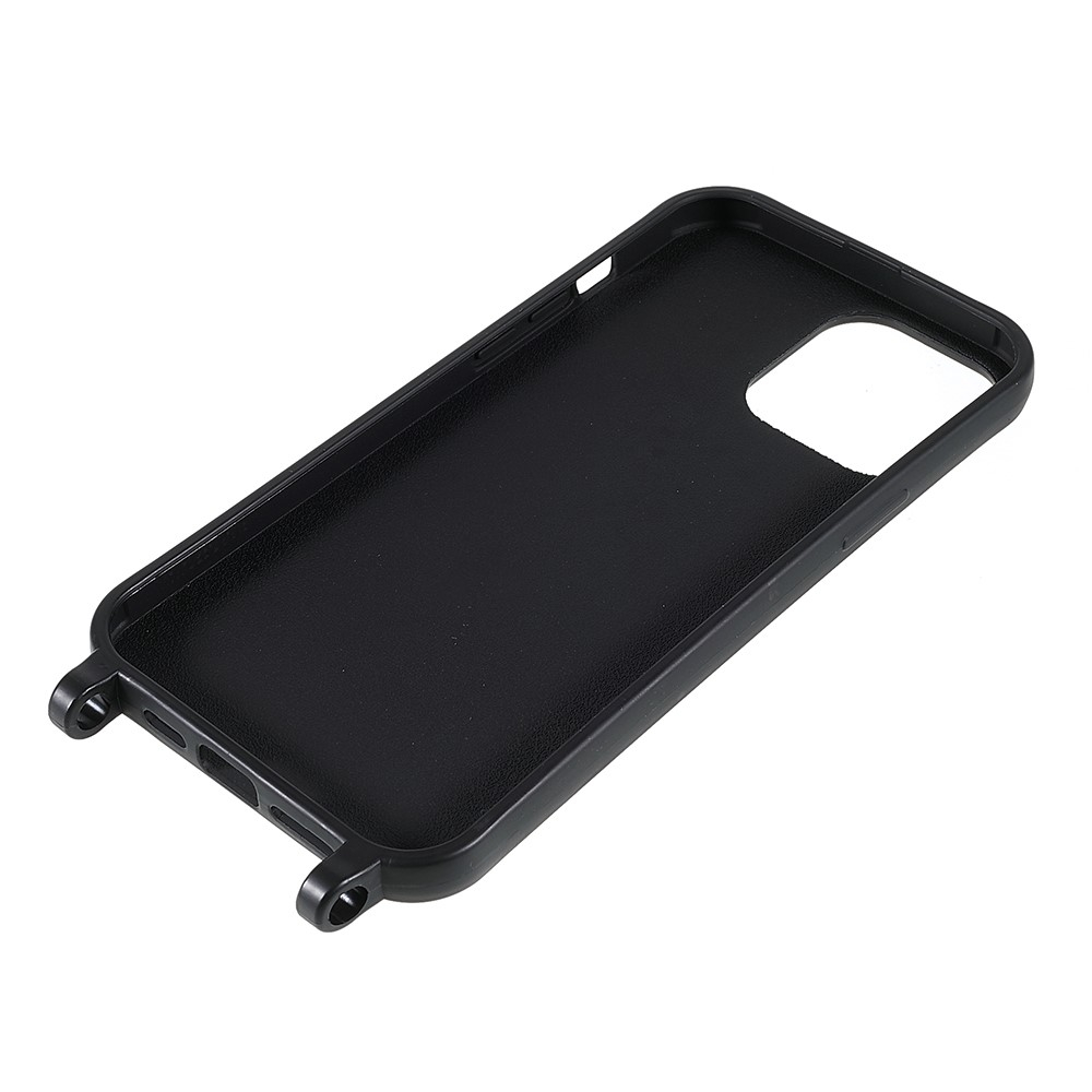 iPhone 13 Pro Necklace Gummi Case Hülle   Handykette Nylon Strap (160cm) - Schwarz