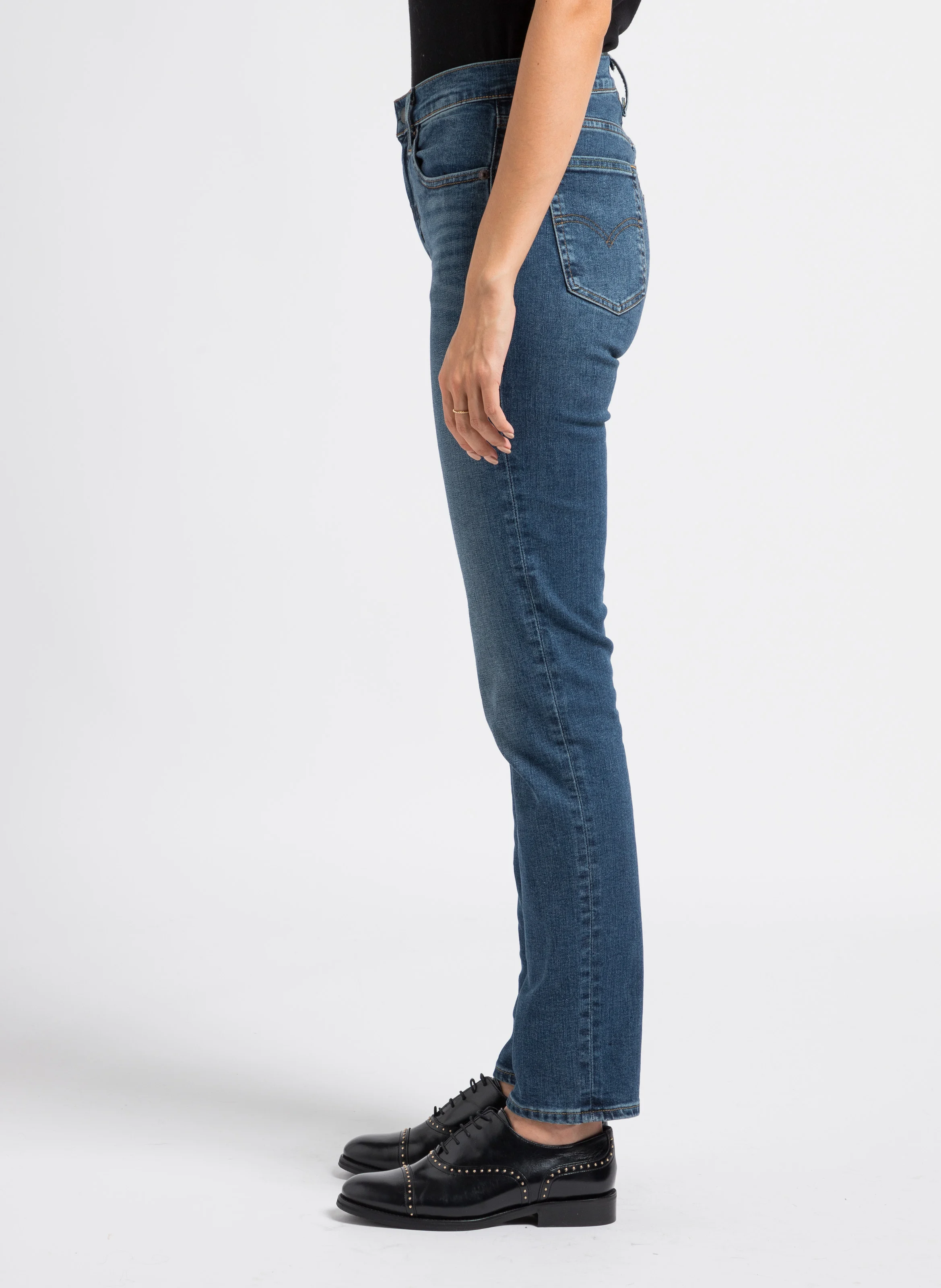 724 HIGH RISE STRAIGHT - Jean slim taille haute en coton stretch| Jean Délavé