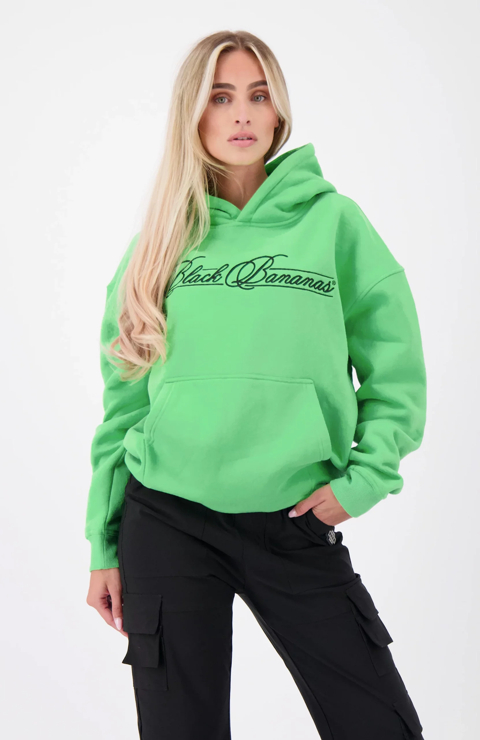 Black Bananas Calligraphy Hoodie Dames Groen
