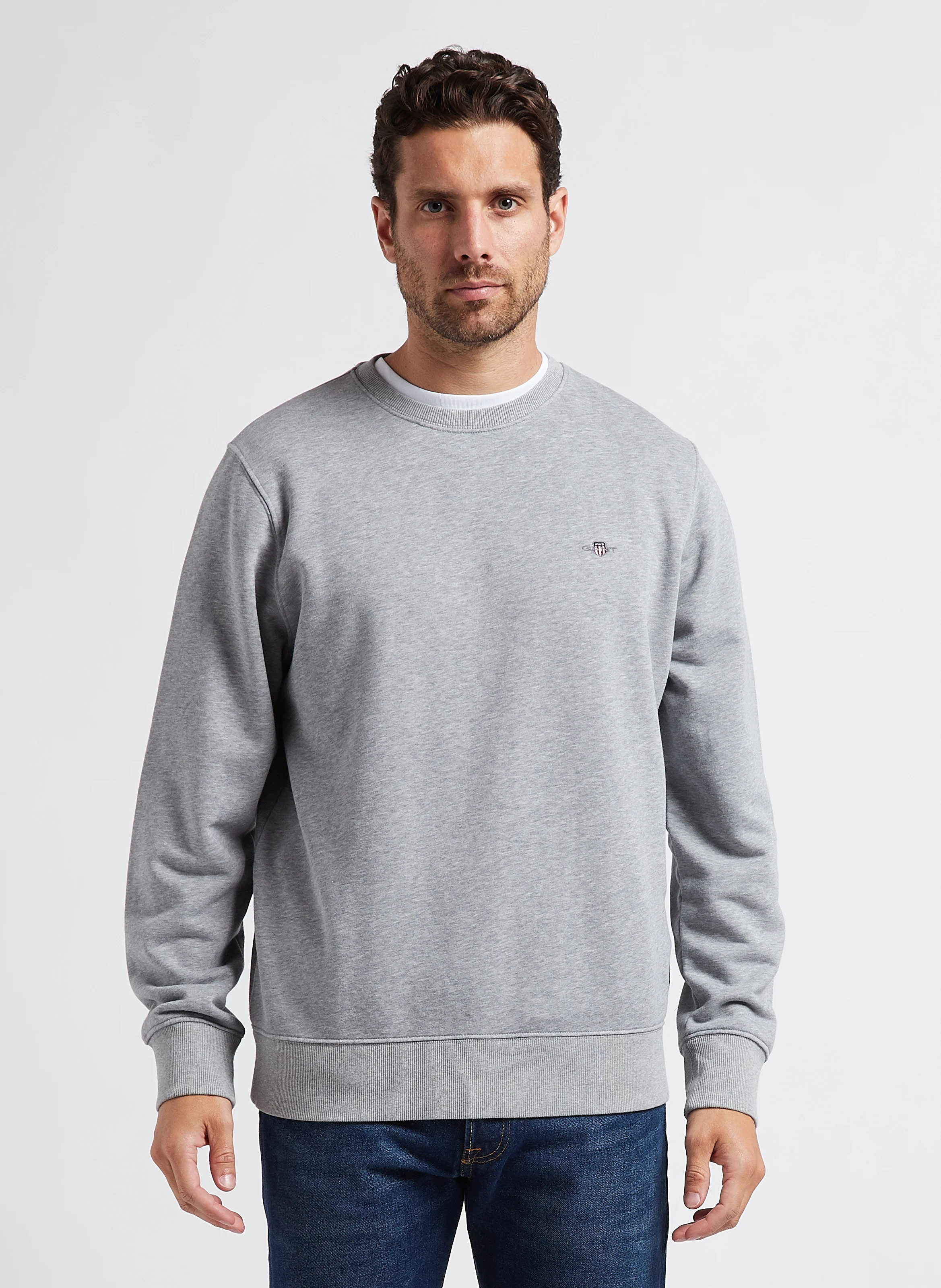 Sweatshirt col rond en coton mélangé| Gris
