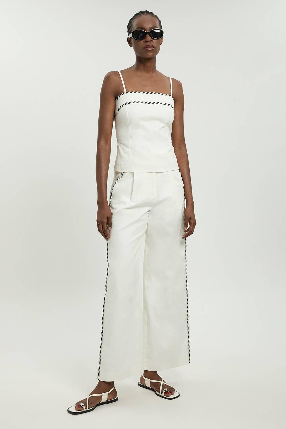 KarenMillen Pantalon Droit En Mélange De Lin Avec Surpiqûres Contrastantes