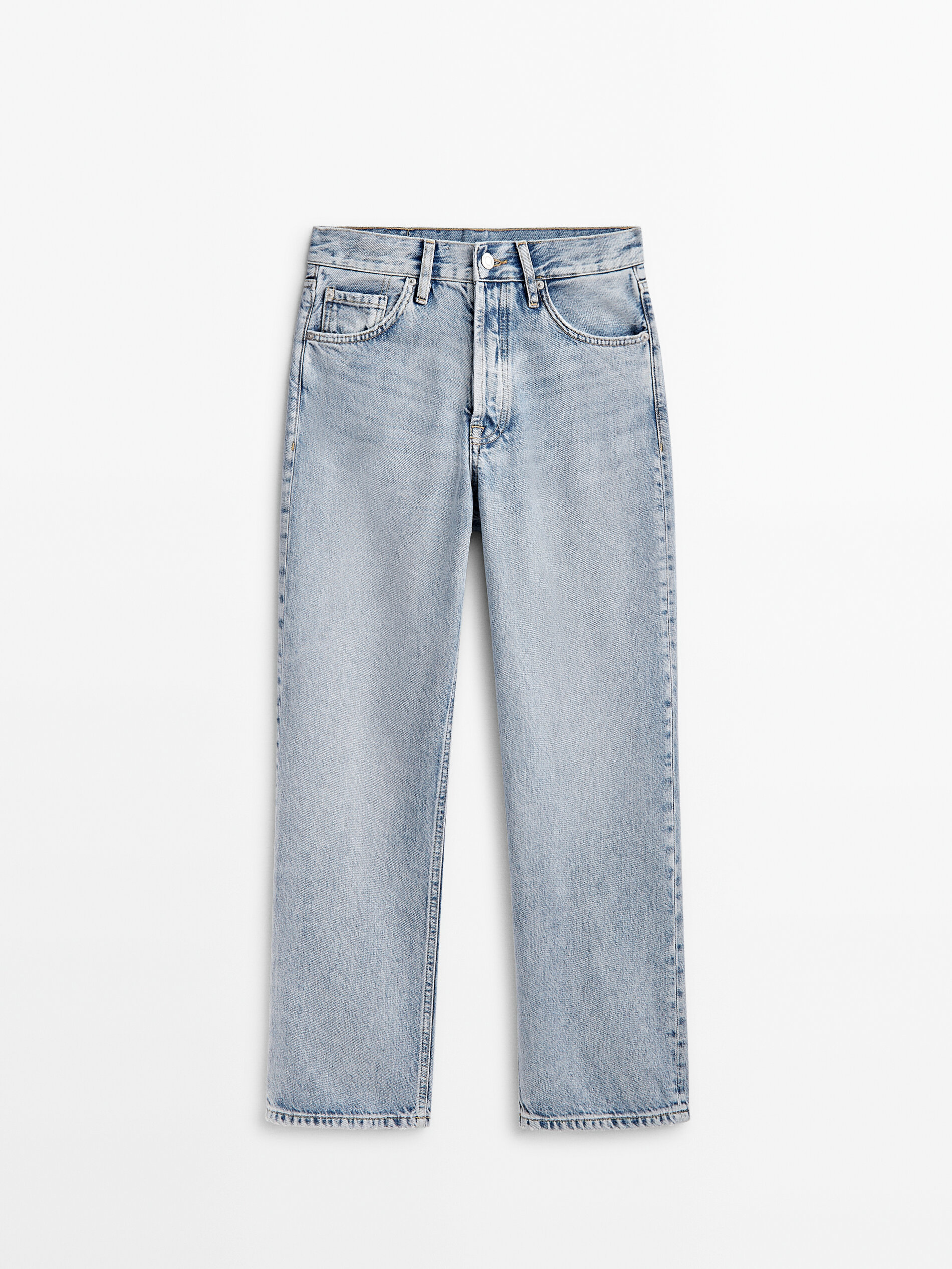 Calça vaquero tiro alto corte reto - Azul Claro