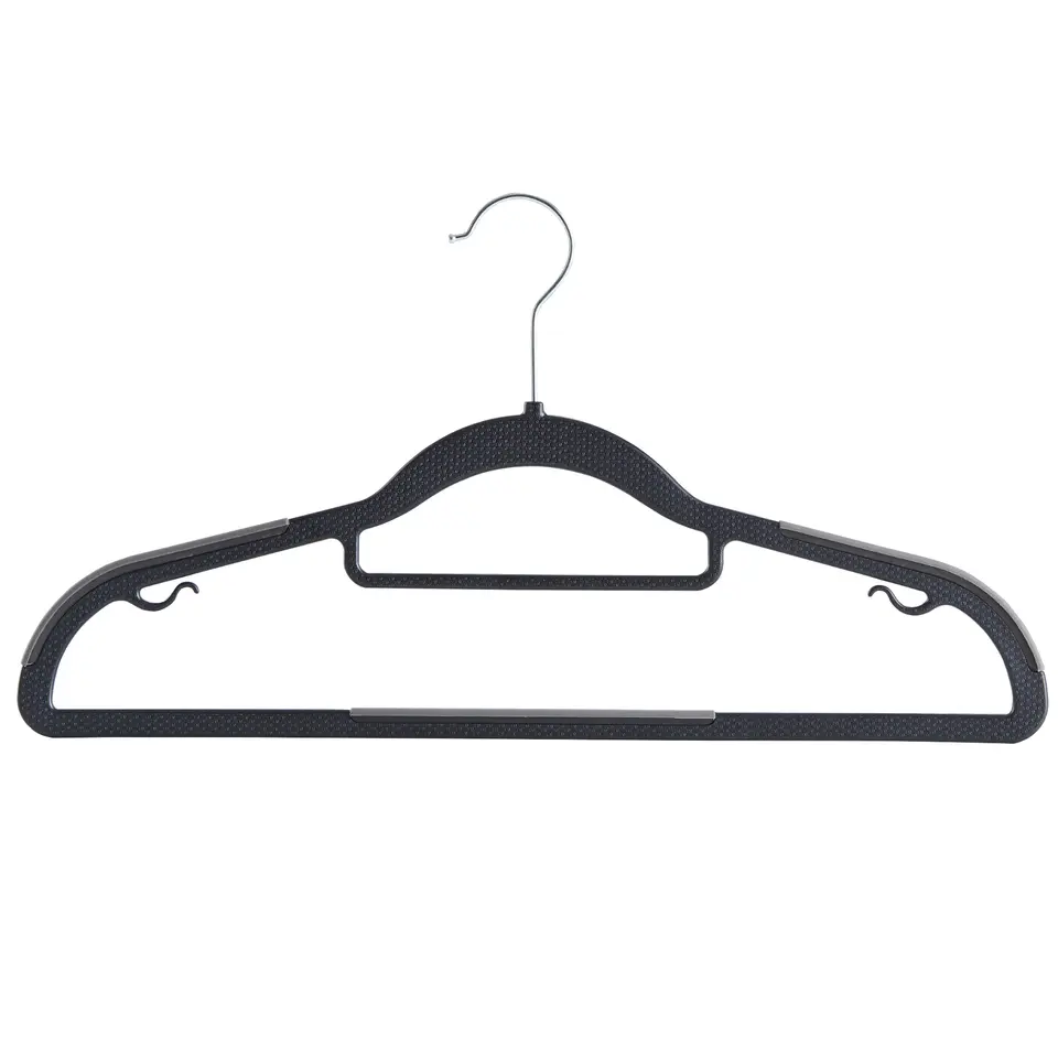 Kunststof kledinghangers - Set van 20 - antislip - met broeklat - Zwart