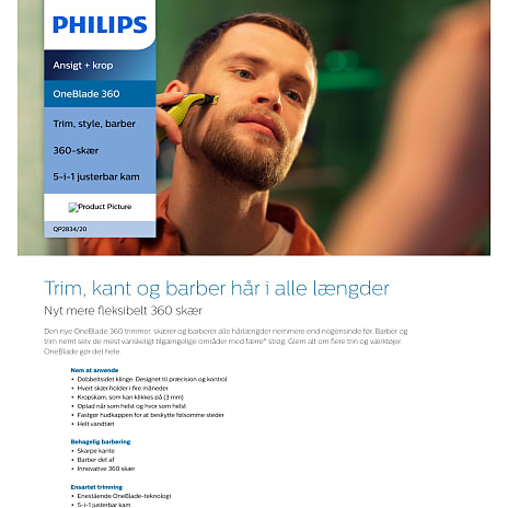 Philips OneBlade F&B 360 QP2834/20 skægtrimmer