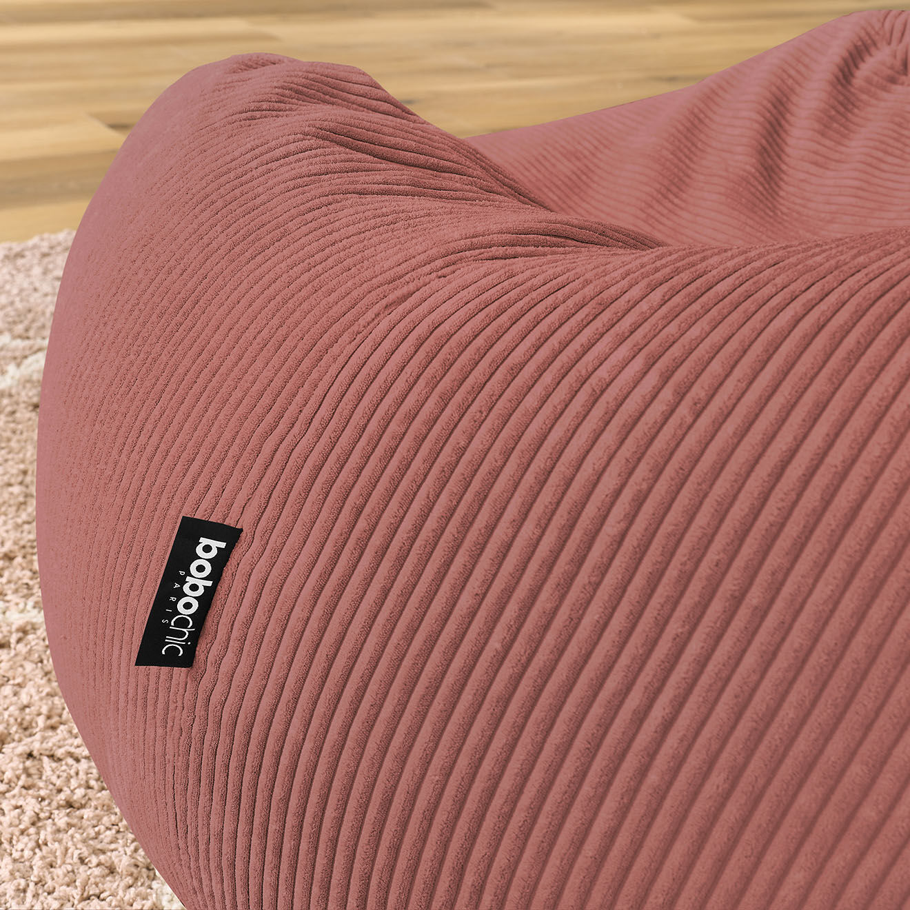 Bobochic Pouf ultra moelleux en Velours côtelé Voltaire rose - 120x70x60 cm