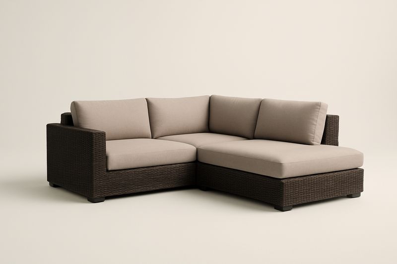 Ecksofa Rattan mit Polyesterkissen Beige 250x150x85 cm (LxBxH)