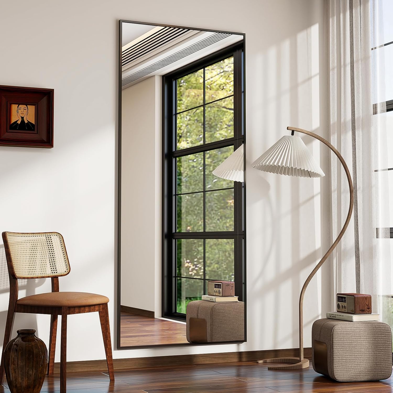 Koonmi 171 x 76 cm Standspiegel, robust Ganzkörperspiegel mit minimalistische schmaler Aluminiumrahmen, modern großer Wandspiegel stehend oder hängend für Wohnzimmer und Schlafzimmer, Schwarz