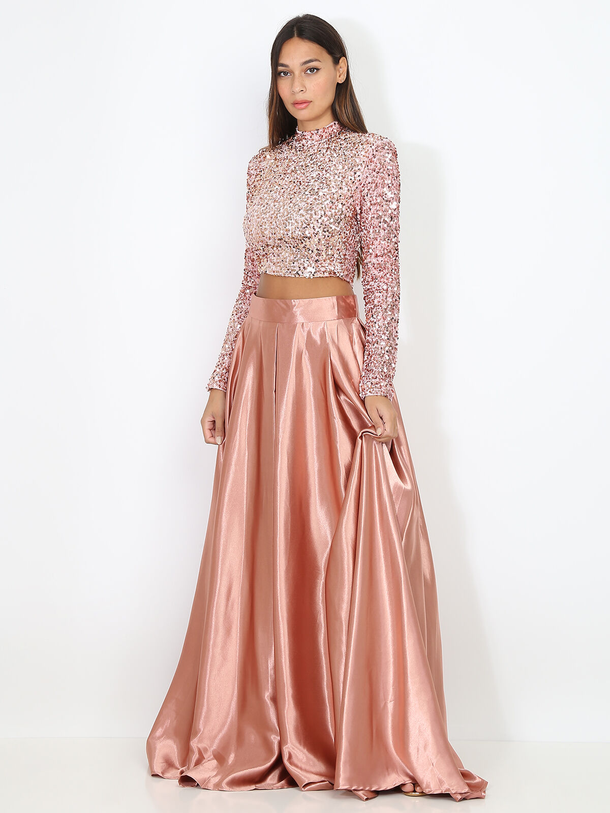 Jupe longue satinée- Vieux rose