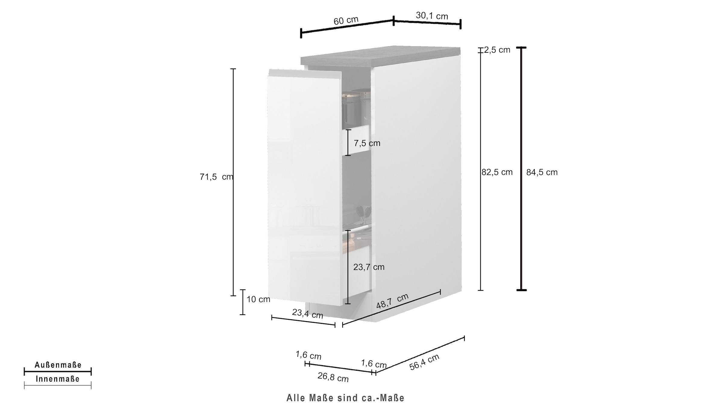 KOCHSTATION Apothekerschrank »KS-Sole,Apothekerkommode« Breite/Höhe 30/85 cm, Anbau-und Unterbau möglich