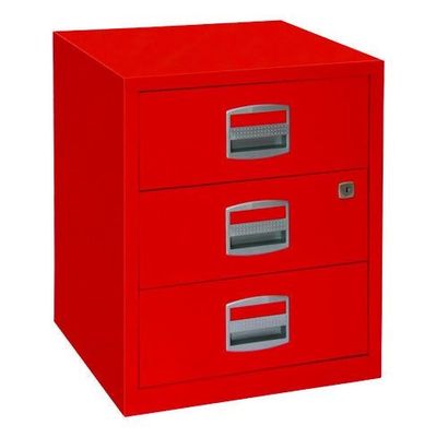 Caisson mobile métallique monobloc - H52 x L41 x P40 cm - 3 tiroirs - rouge