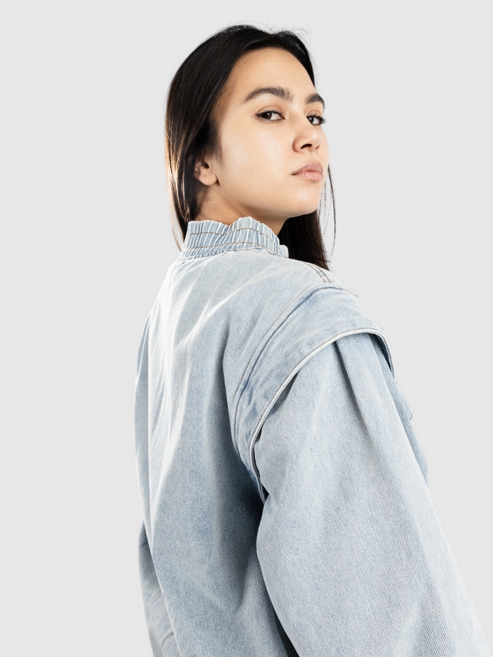 Blue Tomato Oversized Bomber Denim Jacket light wash denim