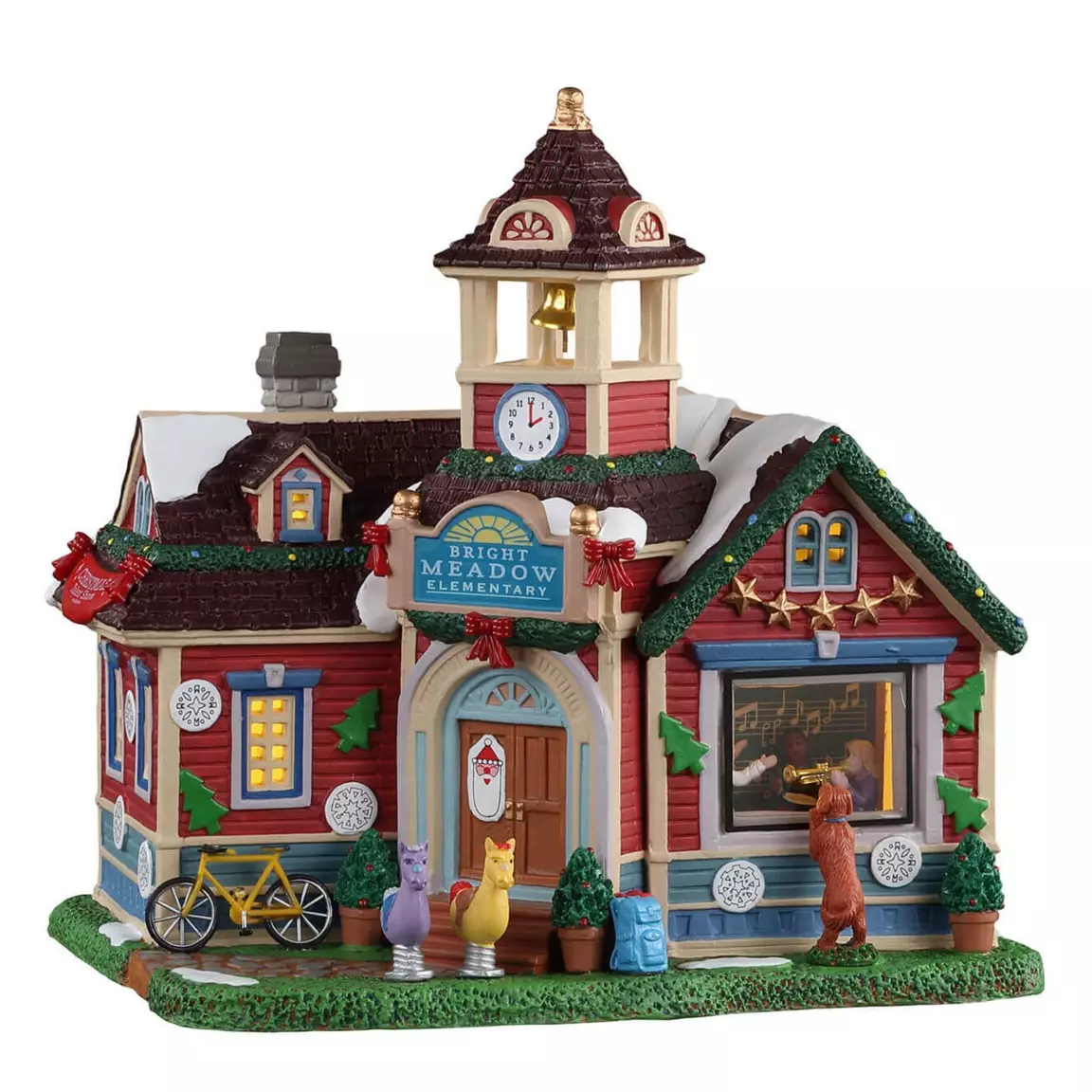 Village de Noël Lemax à piles lumineux Ecole primaire de Bright Meadow