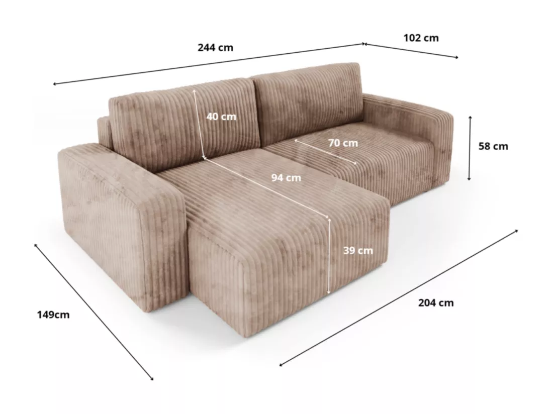 Canapé d'angle convertible Cord FANO Beige