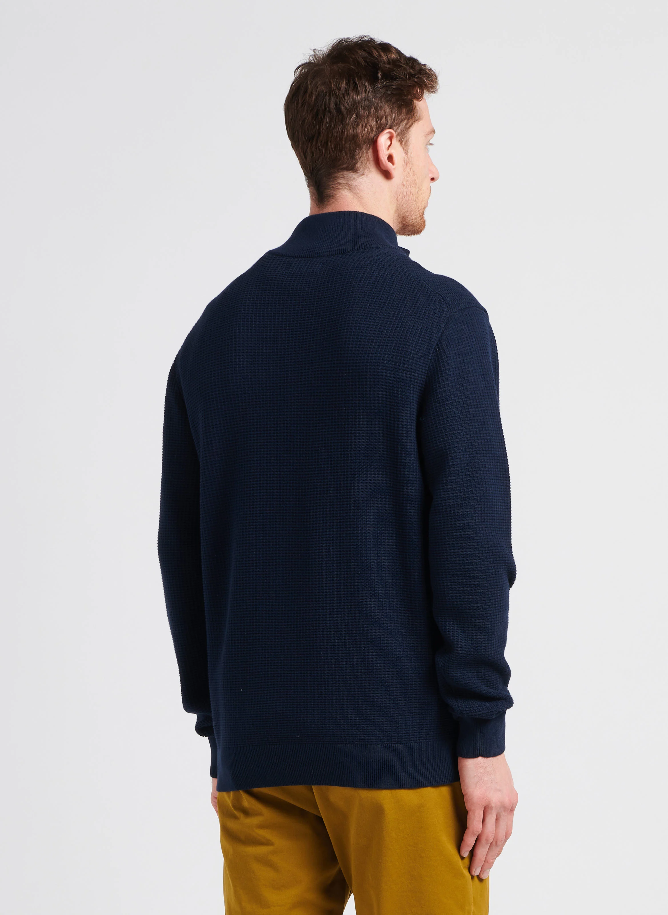 Pull col roulé logo brodé en coton| Bleu