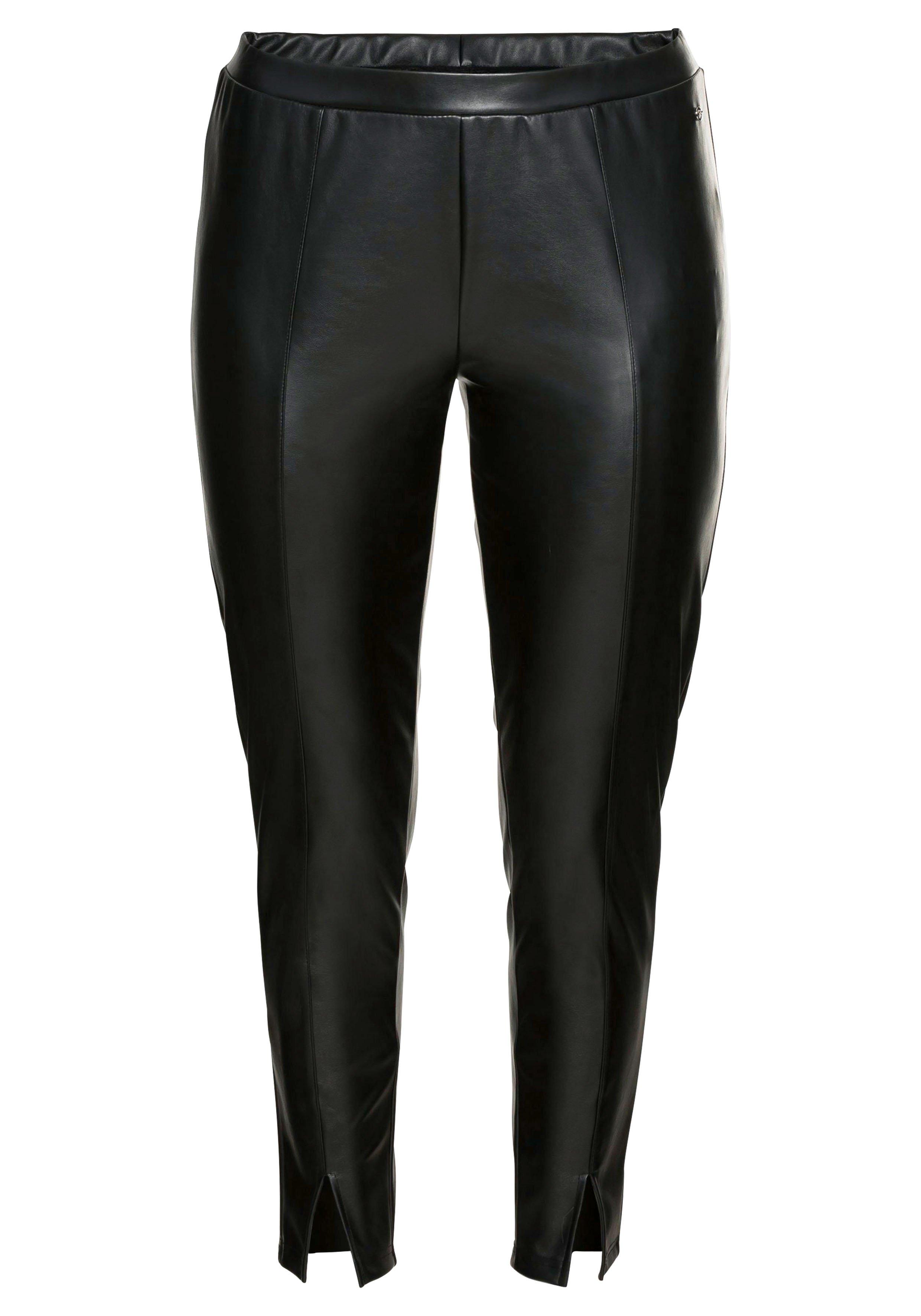 Leggings in Lederoptik, mit Schlitz am Saum
