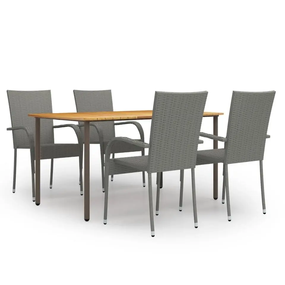 vidaXL - 5-delige Tuinset 4 fauteuils grijs stoelen - Poly rattan - 150x90 cm