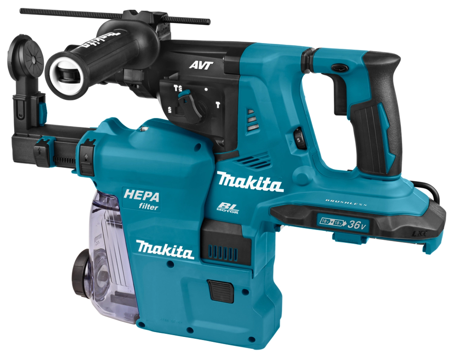Makita DHR283ZWJU 36V (2x 18V) Li-Ion Accu SDS-plus combihamer incl. stofafzuiging body in Mbox - 2,9J - koolborstelloos