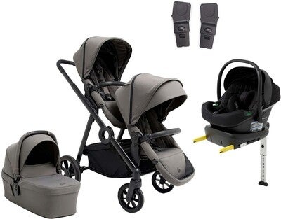 Beemoo Pro Multi 2 Søskenvogn inkl. Route i-Size Babybilstol & Base, Mocha Grey/Black Stone