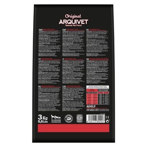 Ração Arquivet original de porco ibérico para cães adultos.
