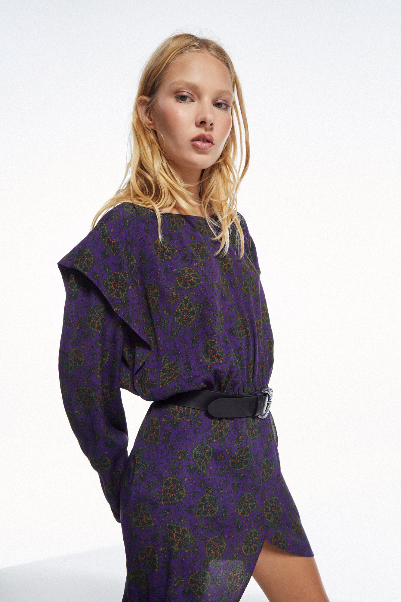 Vestido longo estampado de mangas compridas - Multicolorido