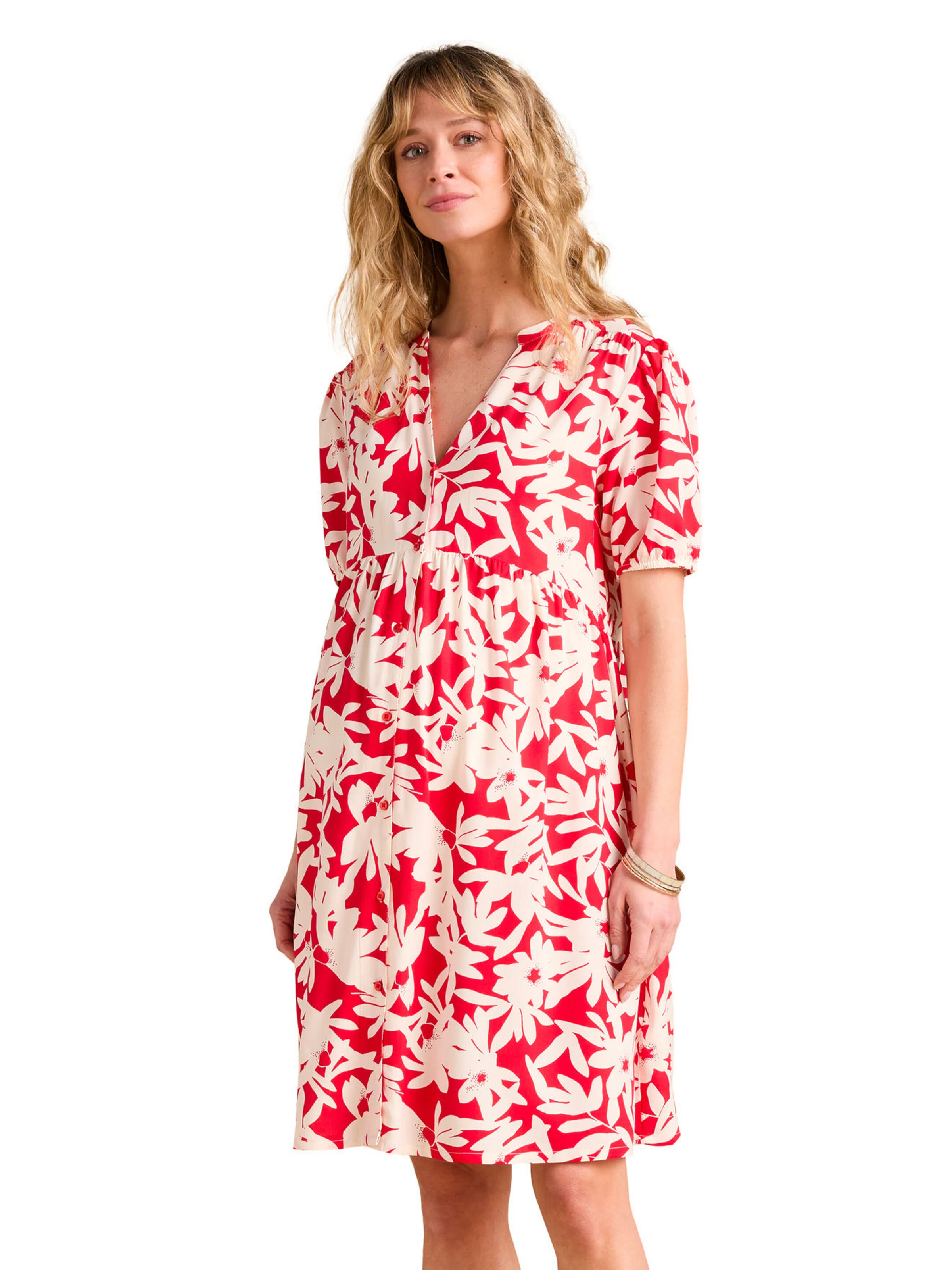 Envie de Fraise Kurzes Kleid für Schwangerschaft und Stillzeit mit Blätterprint rot