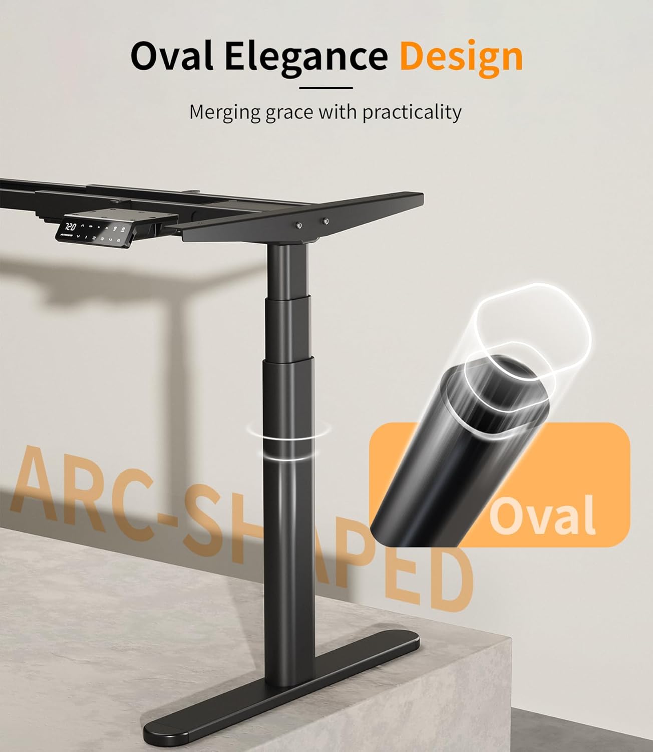 MAIDeSITe EL2 Plus Art Höhenverstellbarer Schreibtisch Gestell mit Ovaler Beindesign, Elektrisch Dualmotor Tischgestell höhenverstellbar mit 62-125cm, 4 Memory-Steuerung Schreibtisch höhenverstellbar