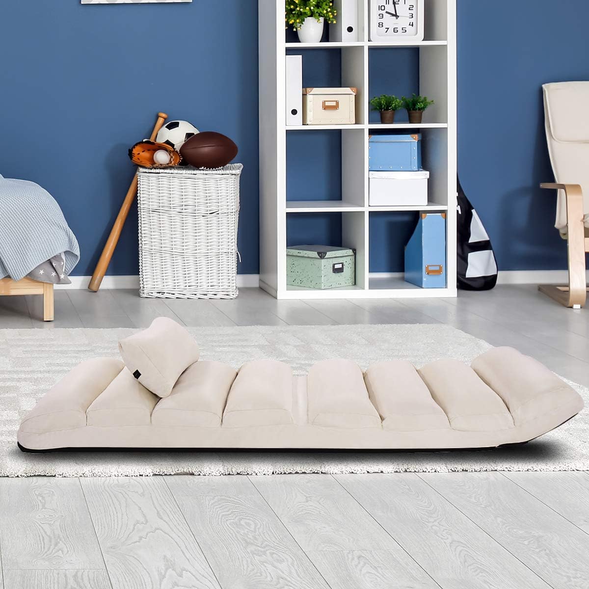 COSTWAY Relaxliege klappbar, Bodenstuhl mit Verstellbarer Rückenlehne, Bodenliege mit Schlaffunktion, Bodensofa, Bodensessel für Gaming, Schlafen, Lesen, Beige