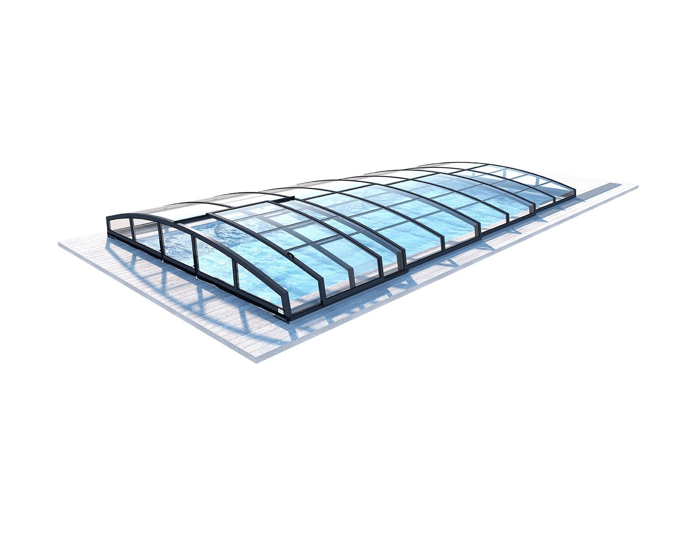 Abri de piscine skyline - 8,61x4,20 m - polycarbonate alvéolaire 8 mm - couleur ral7016 graphite