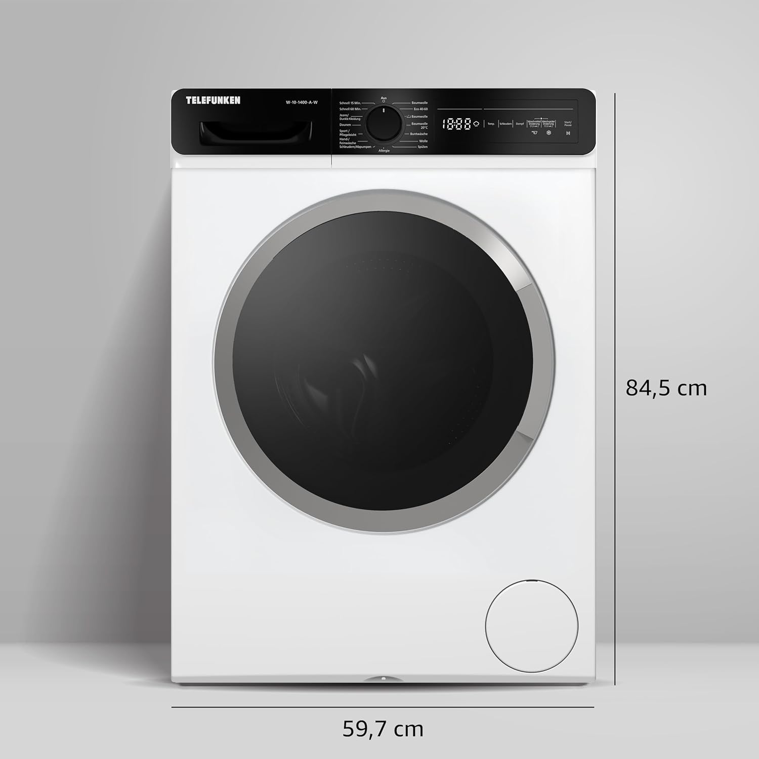Telefunken Waschmaschine 10kg mit Dampffunktion | 1400 U/Min. | Automatische Waschmitteldosierung | Inverter Motor | AquaStop | Schontrommel | Washing Machine mit 15 Programmen | W-10-1400-A-W weiß