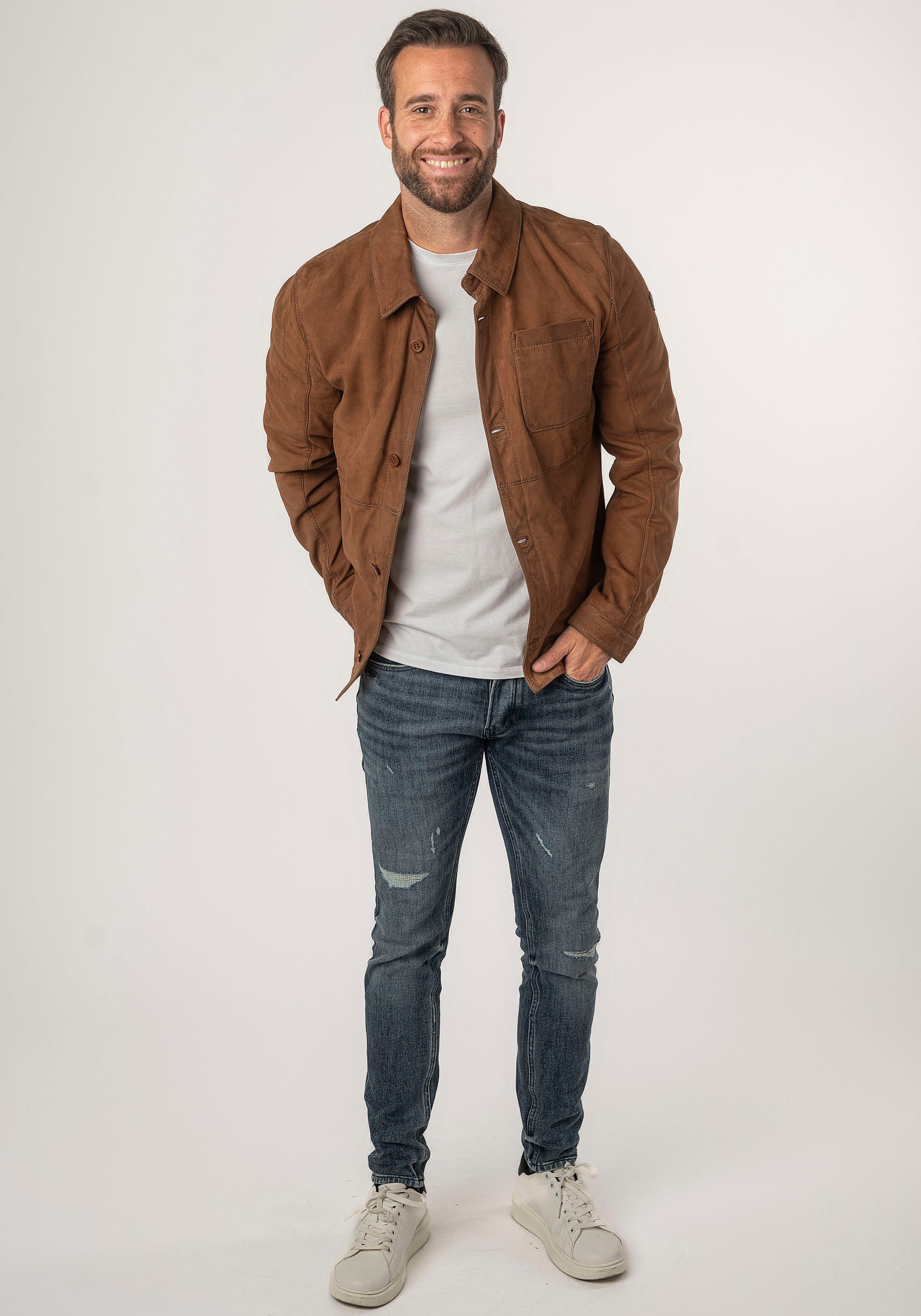 Mauritius Lederjacke »MMJemmo« mit Hemdblusenkragen, Knopfleiste