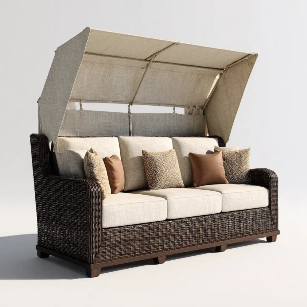 Gartensofa Set Rattan 200x75x80 cm – Beige/Braun – Verstellbares Dach