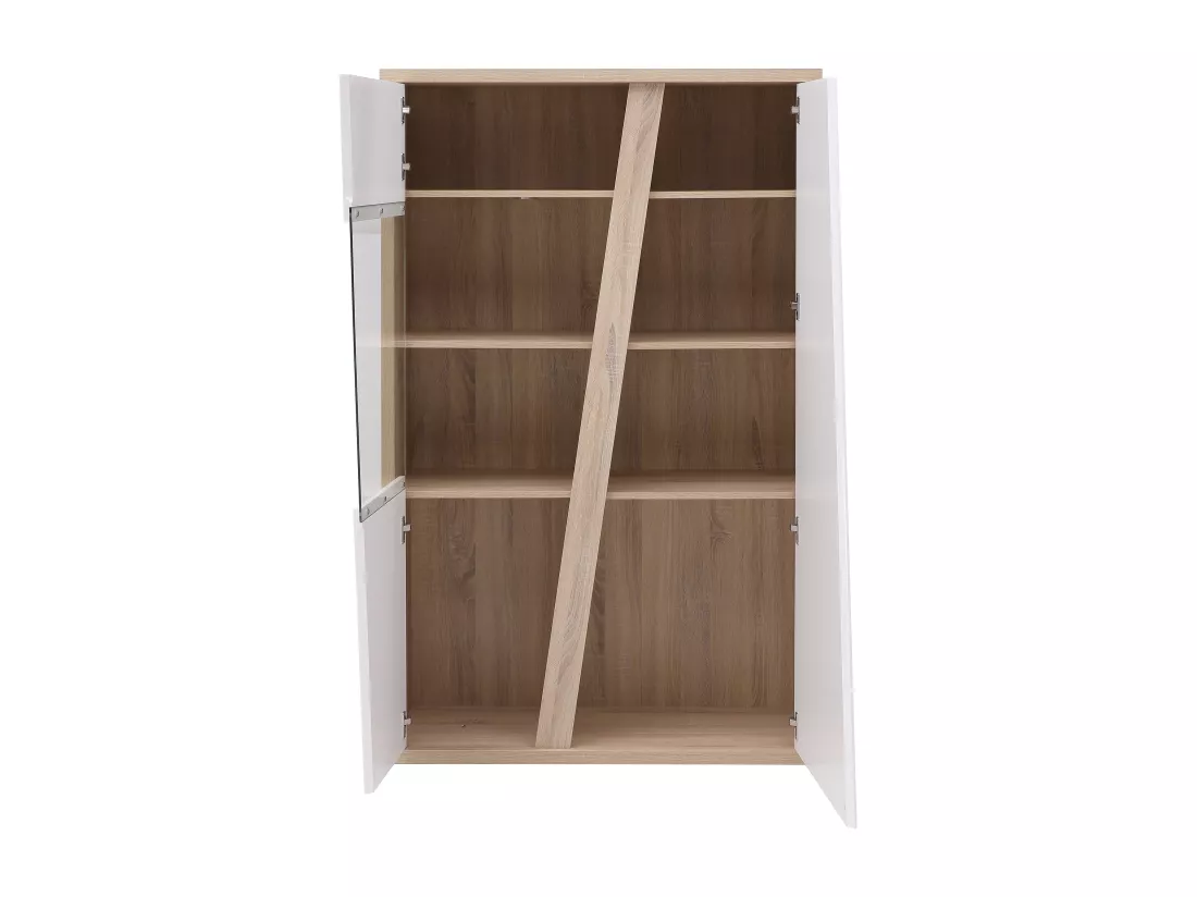 Vitrine 2 portes et 2 niches avec LEDs - Blanc et naturel - ZAOTI