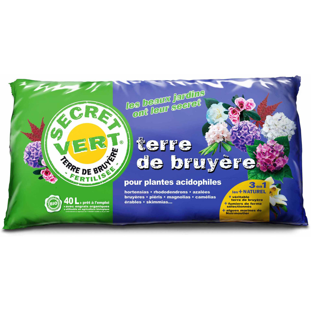 Terre de bruyère bio pour plantes acidophiles 40 litres lot de 10