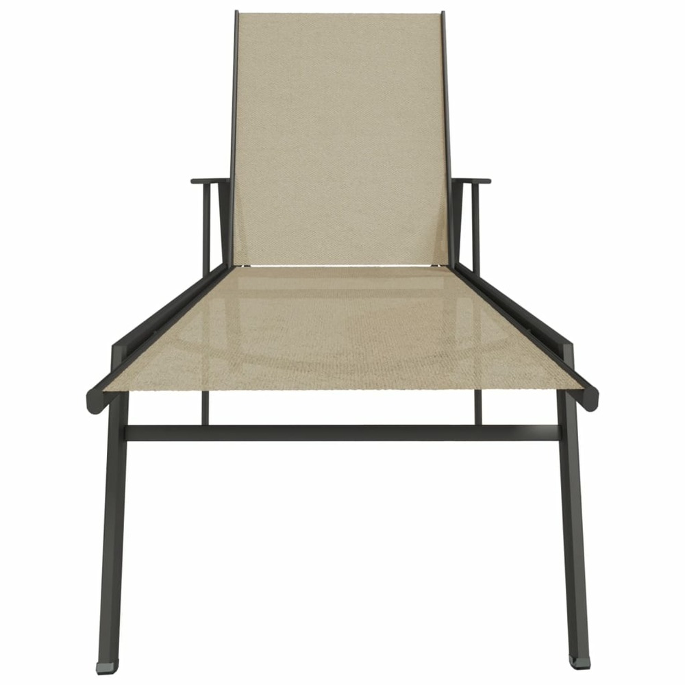 Transat chaise longue bain de soleil lit de jardin terrasse meuble d'extérieur acier et tissu textilène crème