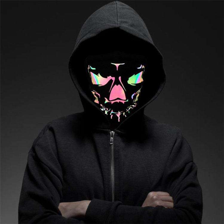 Reflektierendes Bandana Motorrad Schal Fahrrad Halstuch Biker Sturmmaske Ski Schlauchschal Totenkopf Design - Schwarz