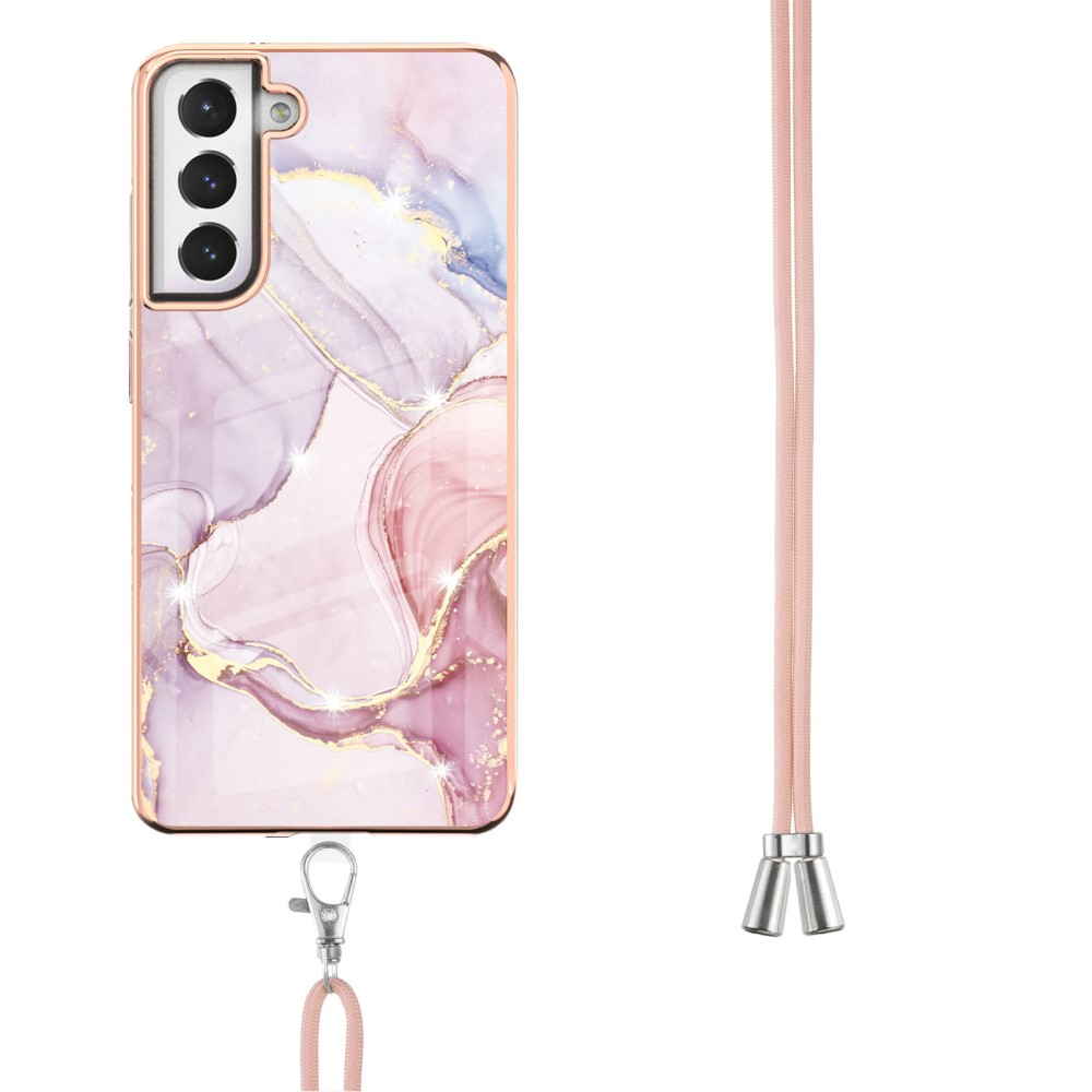 Samsung Galaxy S21 FE 5G Gummi Case Hülle Galvanisierter Rahmen   Necklace Handykette mit Einlage - Rosa / Roségold
