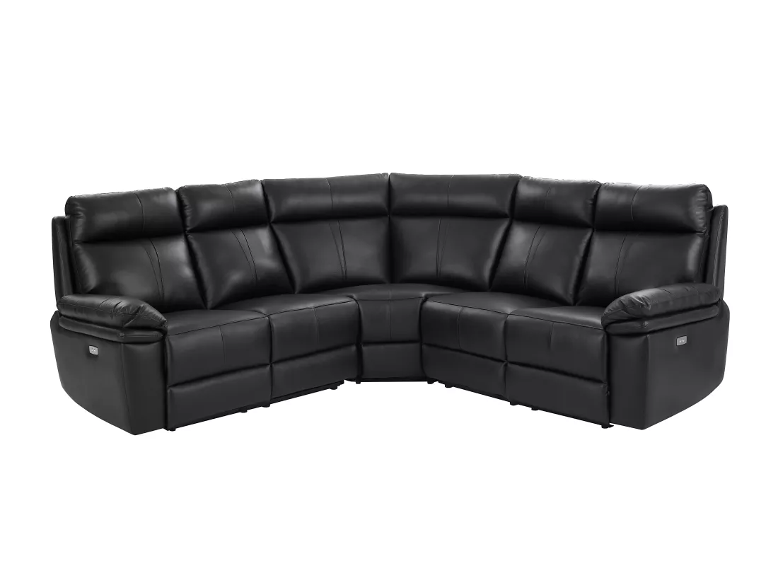 Canapé d'angle relax électrique en cuir noir MESOLA