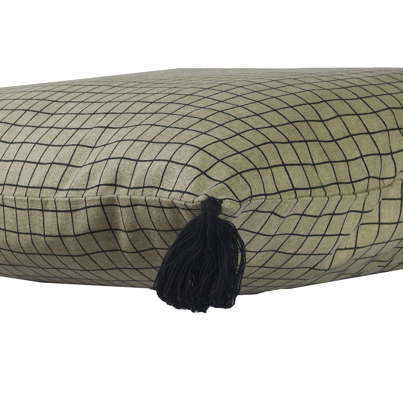 Febronie Housse de coussin Caro kaki/noir délavé - 50x50 cm