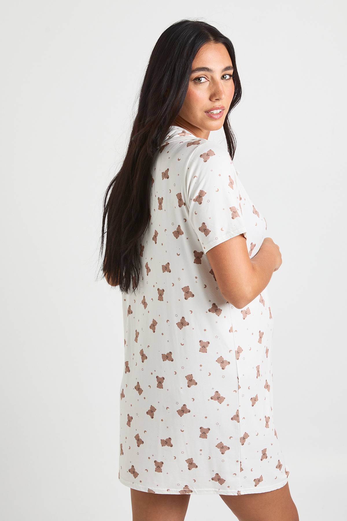 boohoo Nuisette de maternité à imprimé ourson avec col traversé de boutons