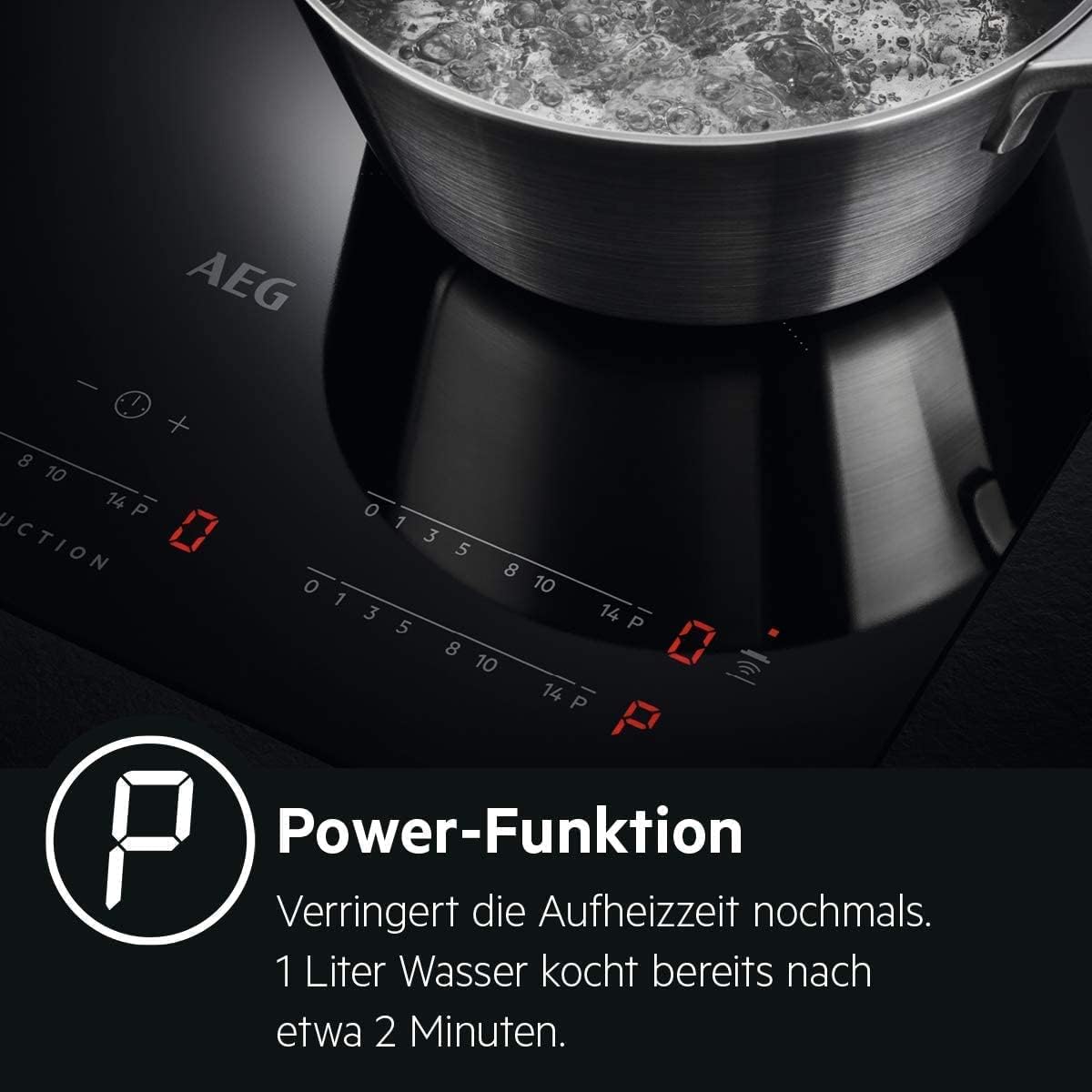 AEG IKE64450XB Elektro-Kochfeld/60 cm/Glasfarbe Schwarz/Induktionskochfeld mit Power-Funktion/3stufige Restwärmeanzeige/autarkes Kochfeld/Edelstahlrahmen